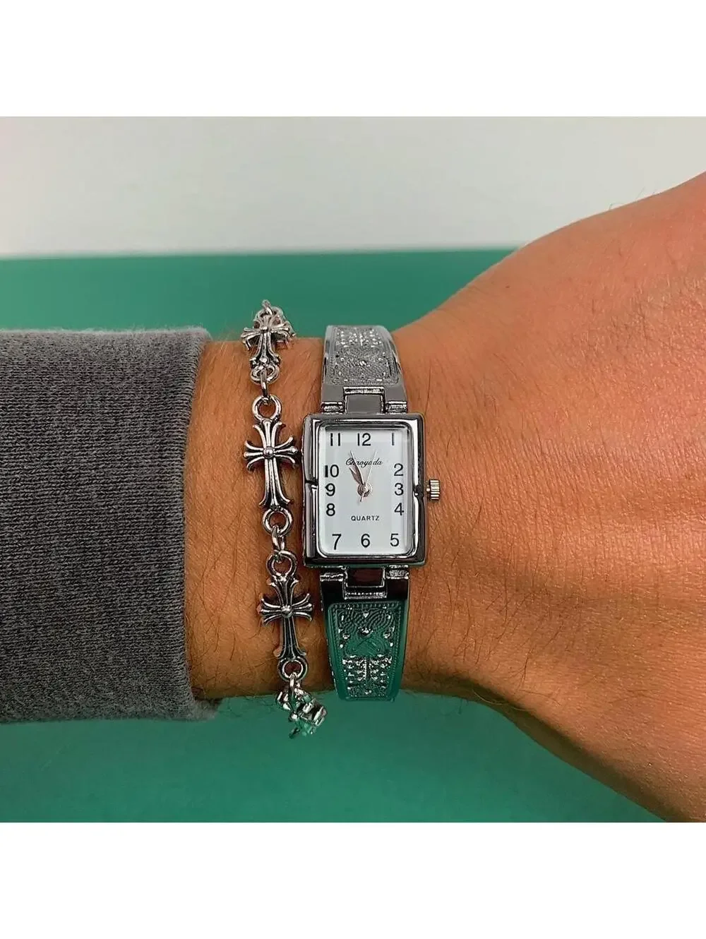 Y2K 2000s Vintage Style Cute Rectangular Butterfly Silver Classy Quartz Watch